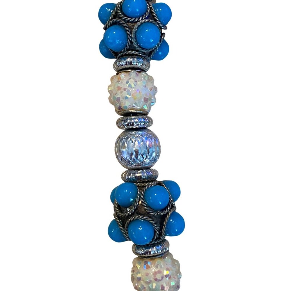 Vintage Blue Beaded Necklace With Silver Accents - Picture 4 of 12